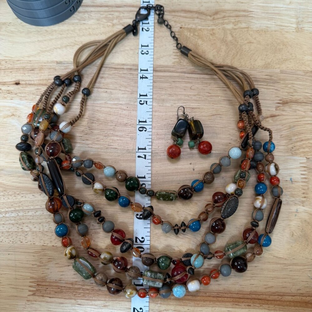 Chicos Multicolor Beaded Necklace & Earrings Set Stone, Boho,‎ Gypsy, Statement, - Picture 7 of 9